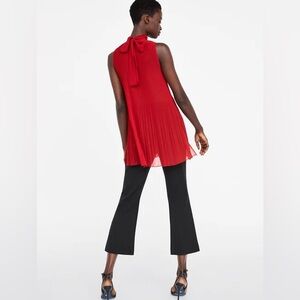 Zara Red Pleated Flare Top